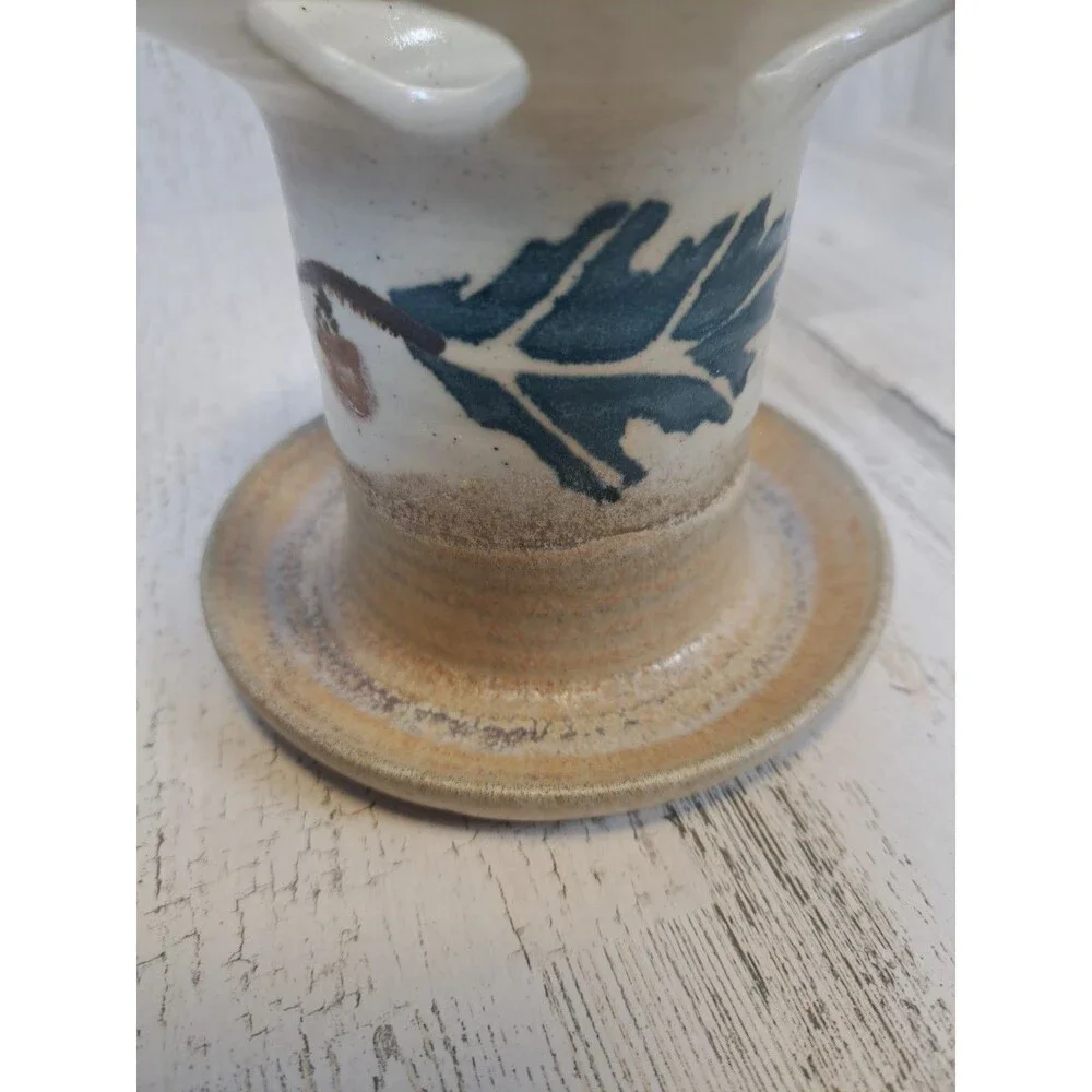 Stegall Studio Art Pottery Toothbrush Holder Acorn Leaf Oak Branch Decor Signed